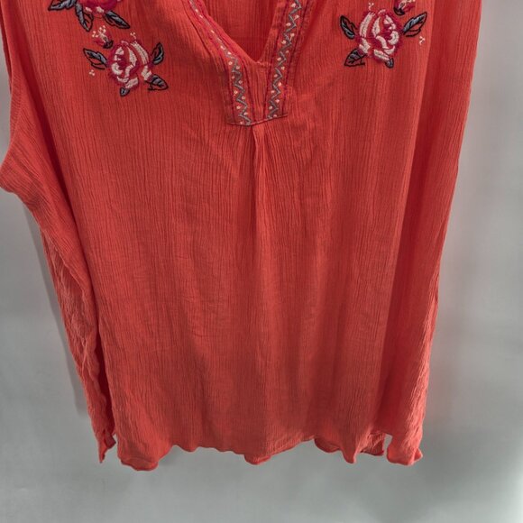 Kelly Renee Orange Sleeveless Embroidered Boho Blouse Size 2x 20-22w - Picture 6 of 10
